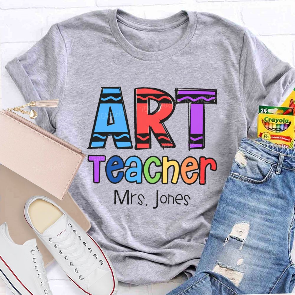 Personalized Art Teacher Name Colorful pencil Teacher T-shirt