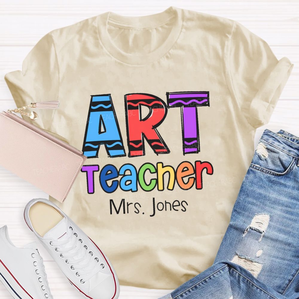 Personalized Art Teacher Name Colorful pencil Teacher T-shirt