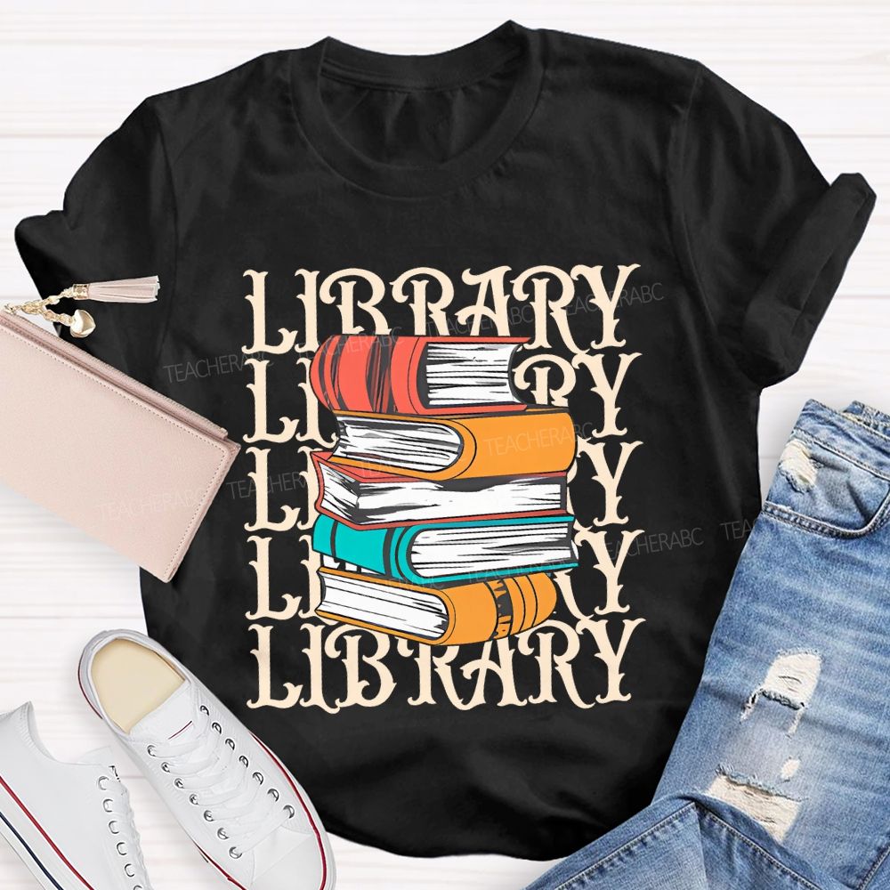 School Library Colored Books Teacher T-shirt