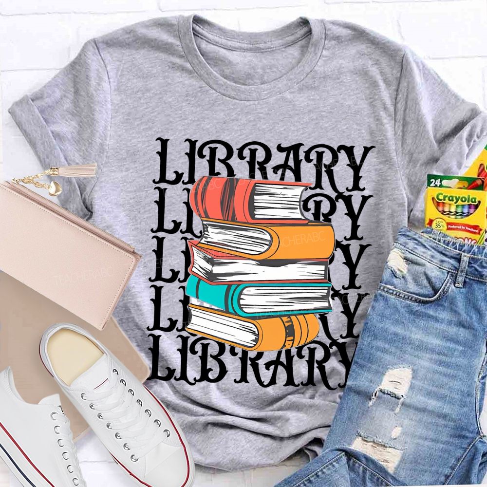 School Library Colored Books Teacher T-shirt