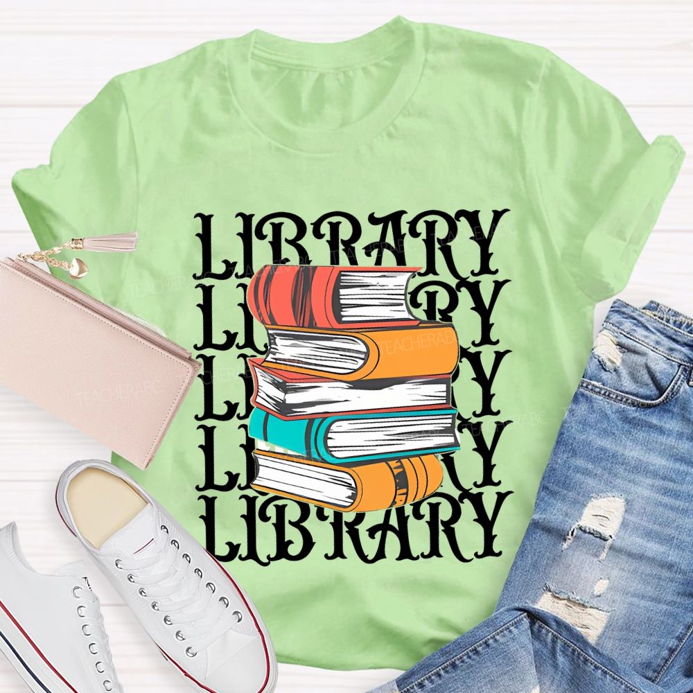 School Library Colored Books Teacher T-shirt