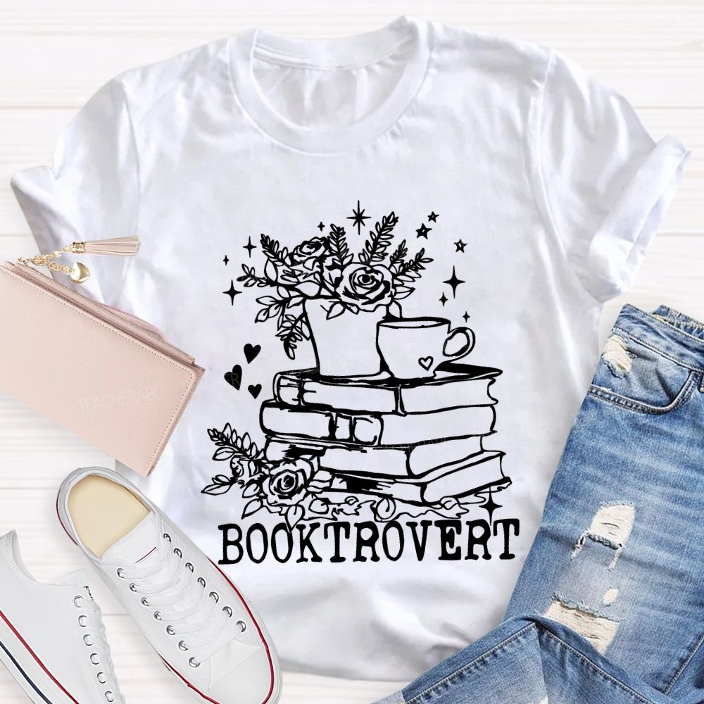 Booktrovert Coffee Illustration And Reading Teacher T-shirt