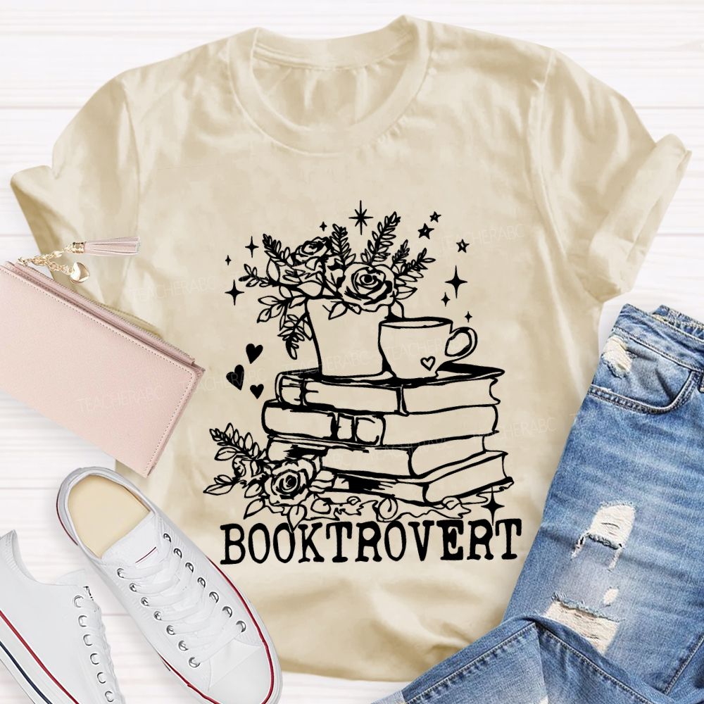 Booktrovert Coffee Illustration And Reading Teacher T-shirt