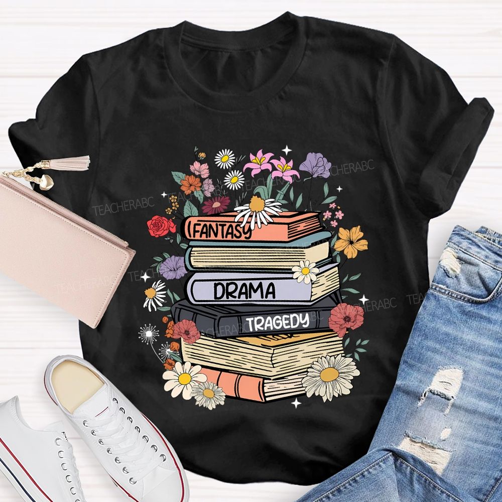 Fantasy Drama Tragedy Colored Books Teacher T-shirt