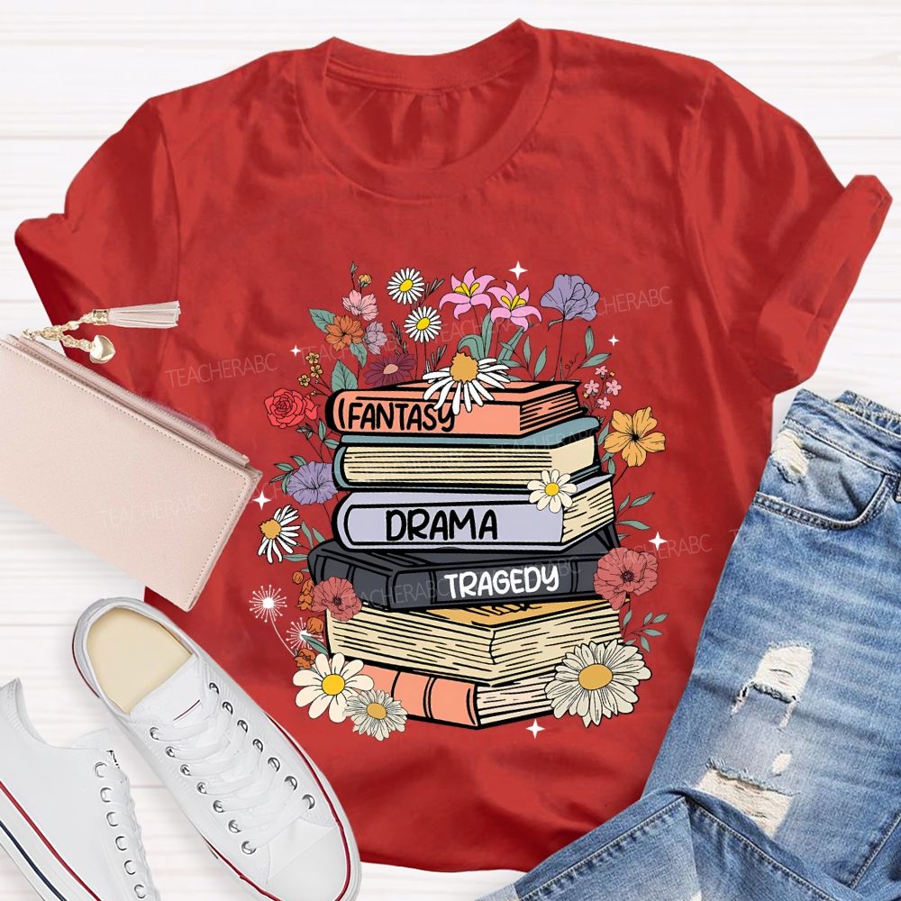 Fantasy Drama Tragedy Colored Books Teacher T-shirt