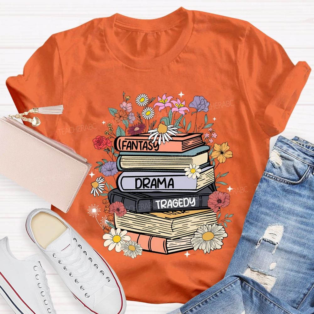 Fantasy Drama Tragedy Colored Books Teacher T-shirt