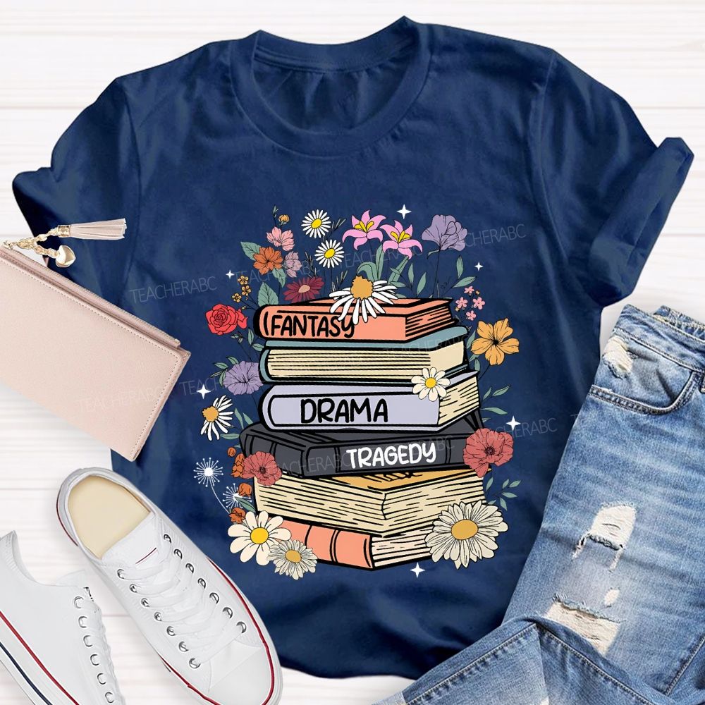 Fantasy Drama Tragedy Colored Books Teacher T-shirt