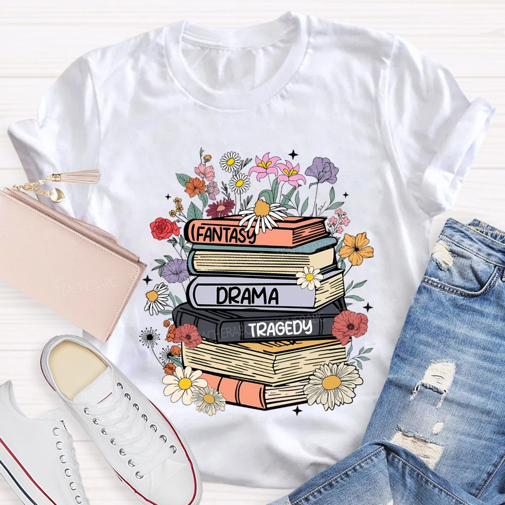 Fantasy Drama Tragedy Colored Books Teacher T-shirt