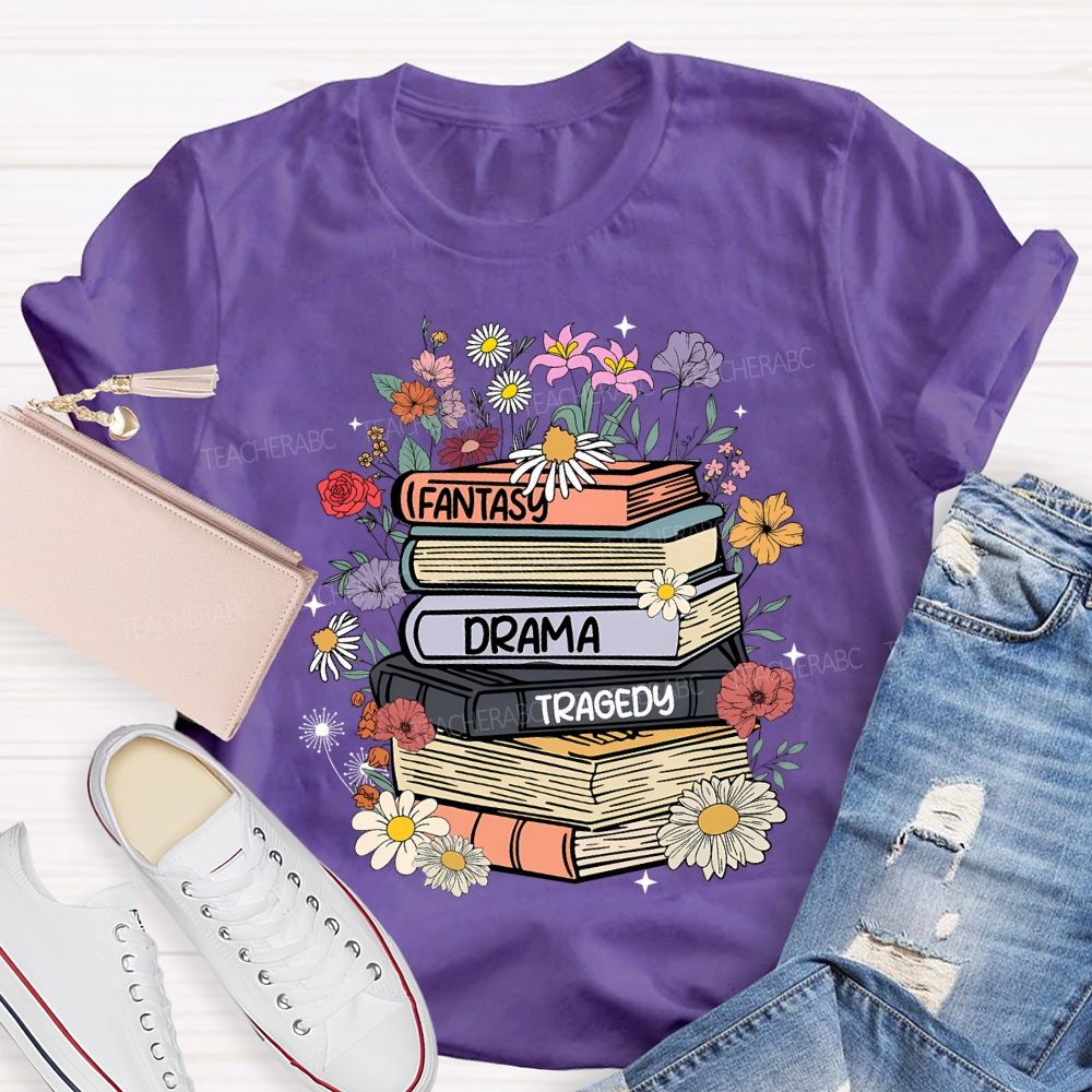 Fantasy Drama Tragedy Colored Books Teacher T-shirt