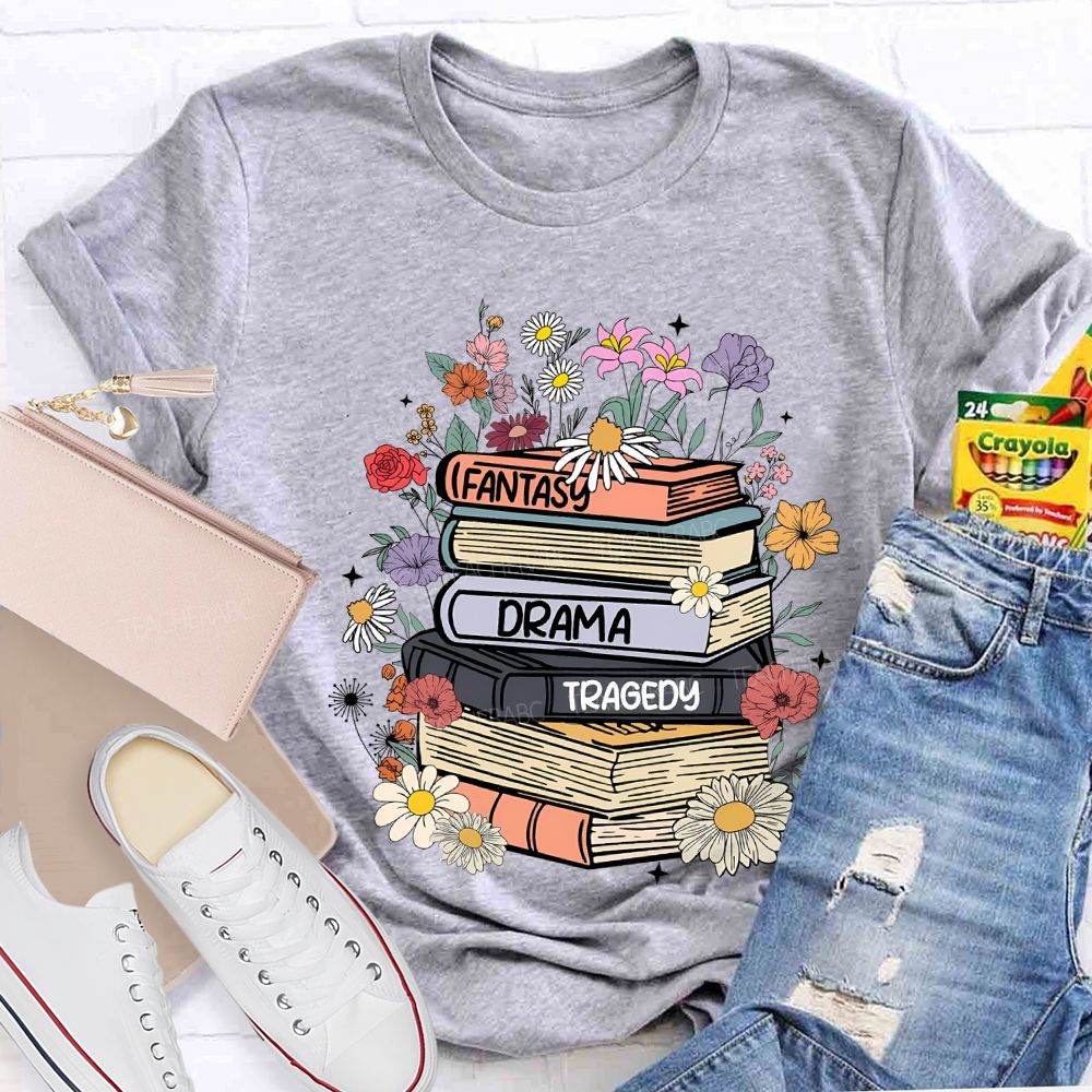 Fantasy Drama Tragedy Colored Books Teacher T-shirt