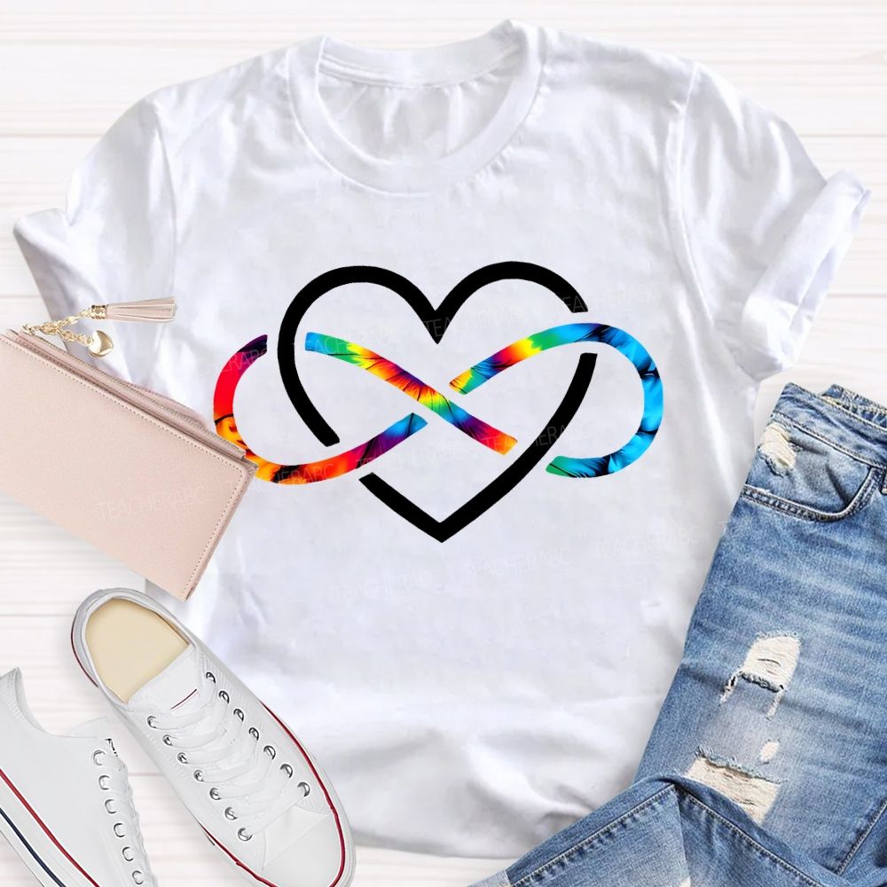 Autism Awareness Heart And Rainbow Wireless Symbols Teacher T-shirt