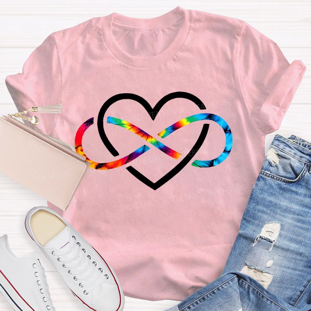Autism Awareness Heart And Rainbow Wireless Symbols Teacher T-shirt