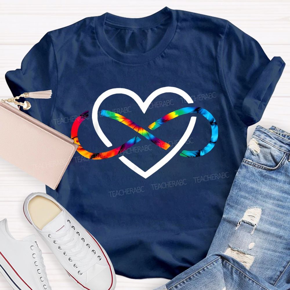 Autism Awareness Heart And Rainbow Wireless Symbols Teacher T-shirt