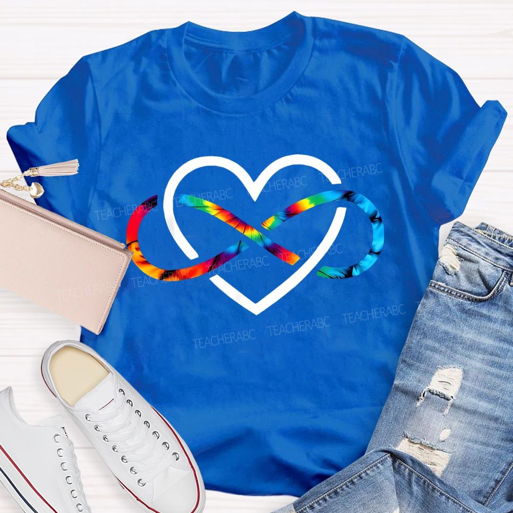 Autism Awareness Heart And Rainbow Wireless Symbols Teacher T-shirt