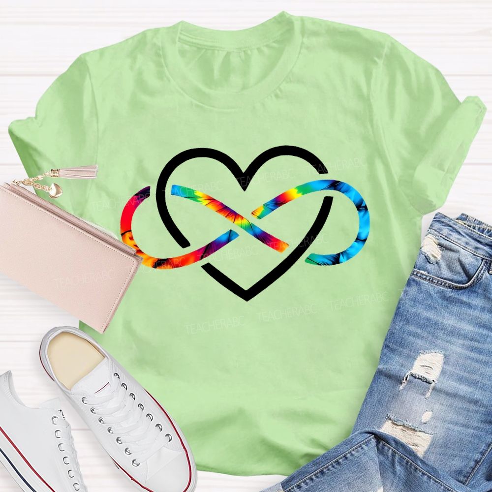 Autism Awareness Heart And Rainbow Wireless Symbols Teacher T-shirt