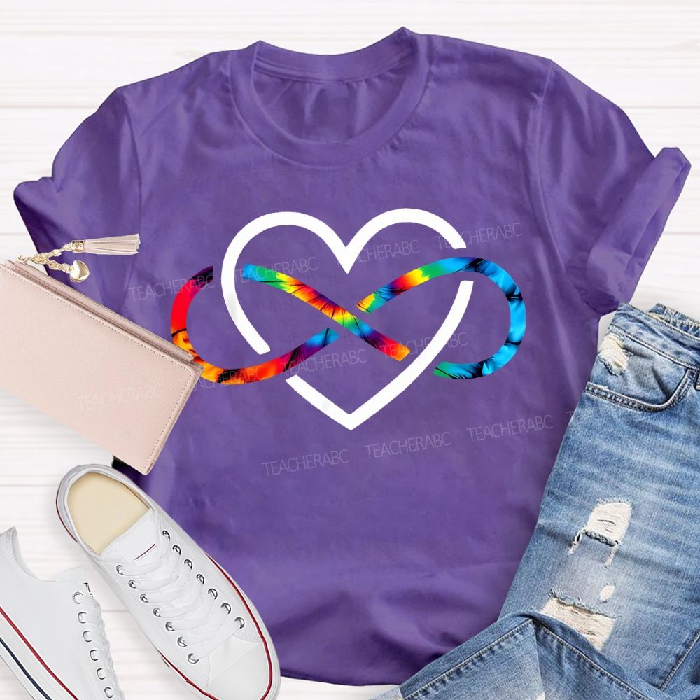 Autism Awareness Heart And Rainbow Wireless Symbols Teacher T-shirt