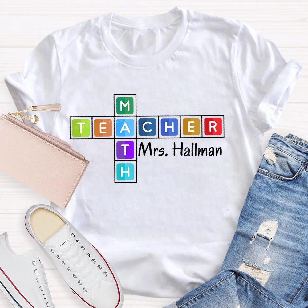 Personalized Name Math Teacher Colorful Grid Teacher T-shirt