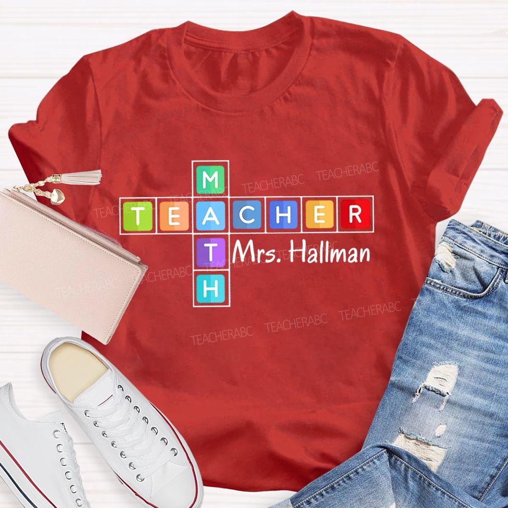 Personalized Name Math Teacher Colorful Grid Teacher T-shirt