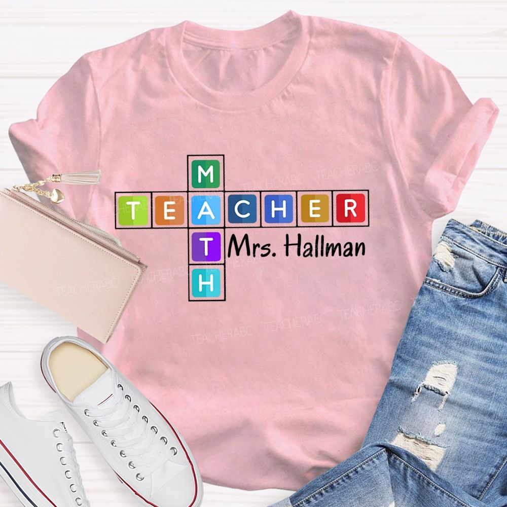 Personalized Name Math Teacher Colorful Grid Teacher T-shirt
