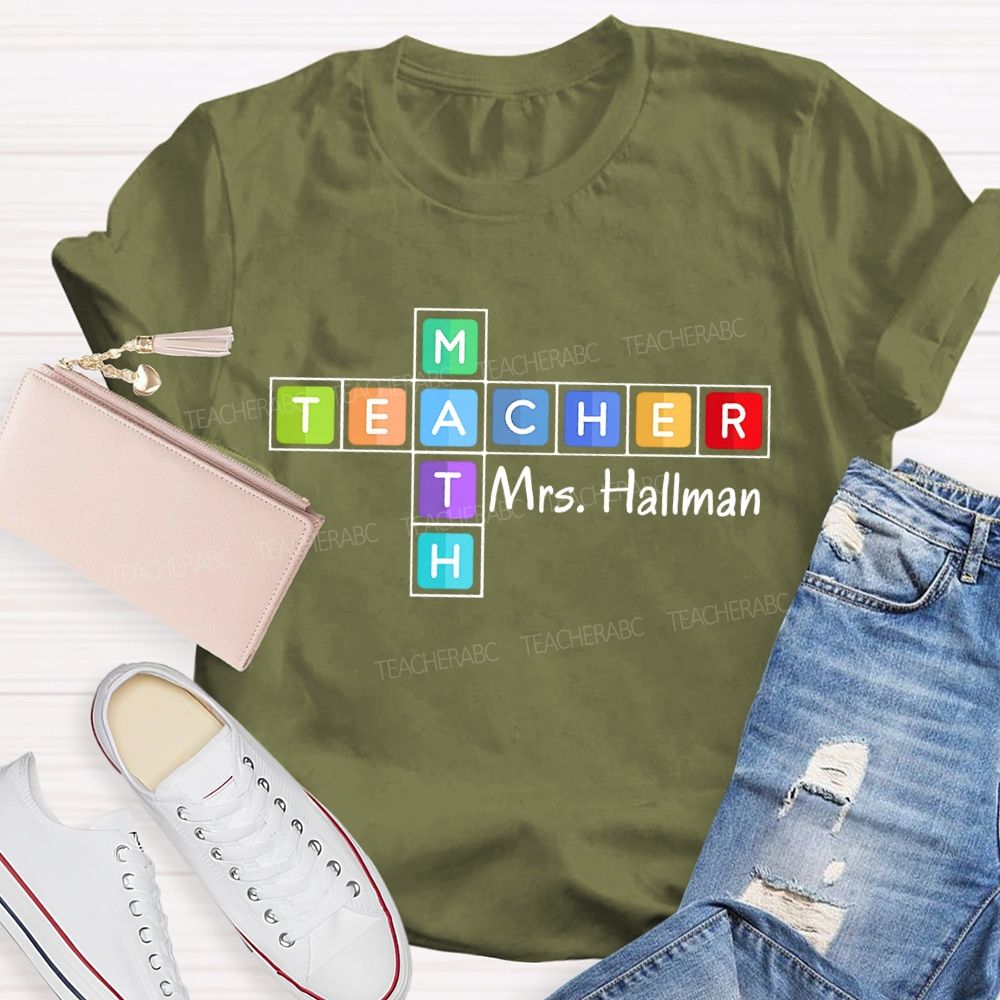 Personalized Name Math Teacher Colorful Grid Teacher T-shirt