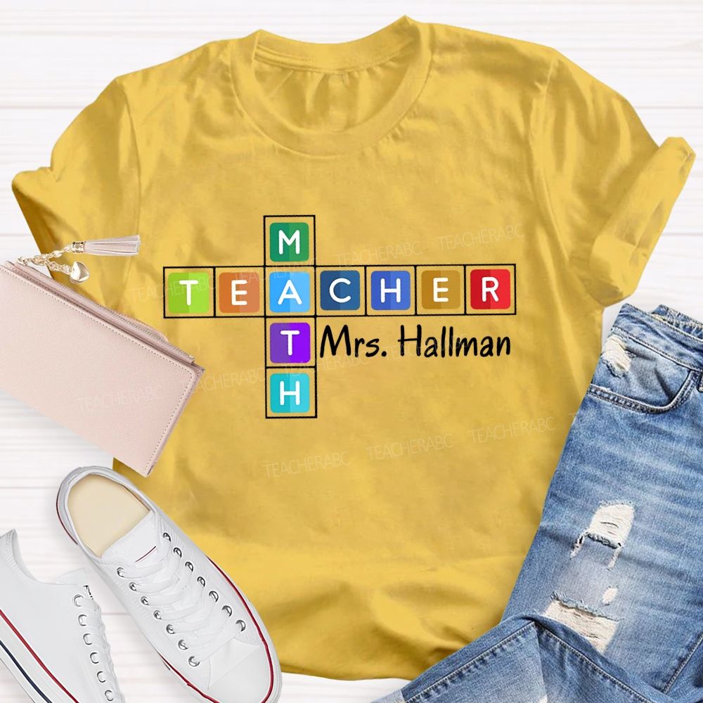 Personalized Name Math Teacher Colorful Grid Teacher T-shirt