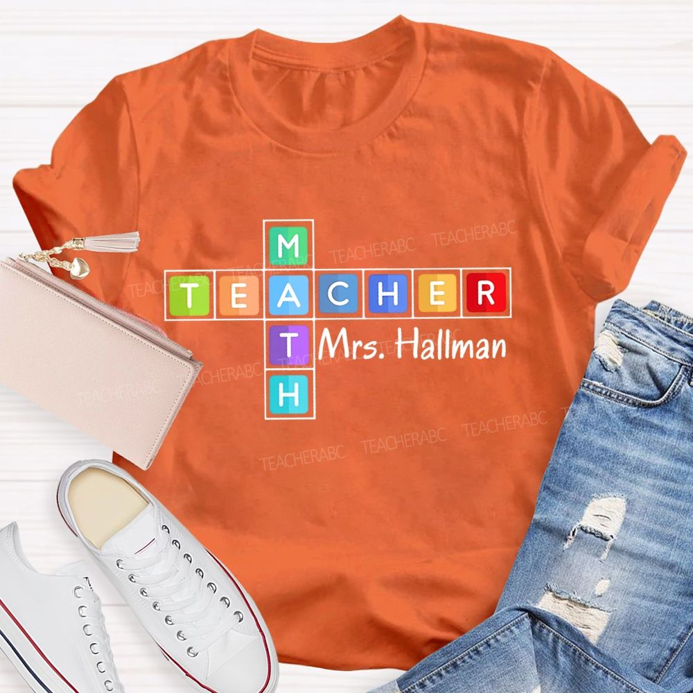 Personalized Name Math Teacher Colorful Grid Teacher T-shirt