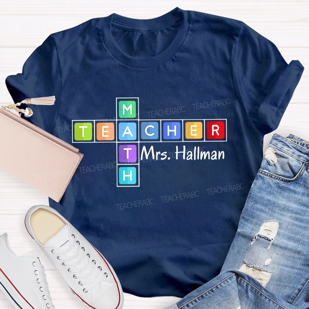 Personalized Name Math Teacher Colorful Grid Teacher T-shirt
