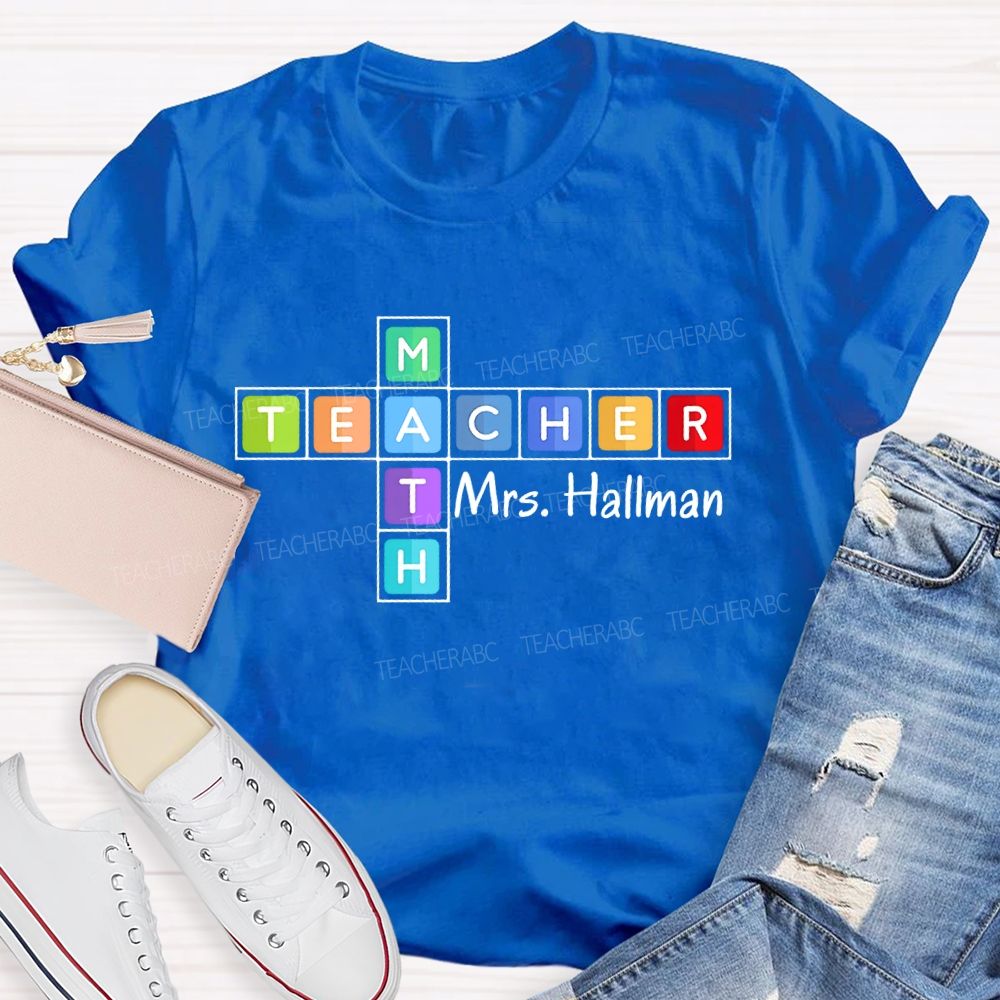 Personalized Name Math Teacher Colorful Grid Teacher T-shirt