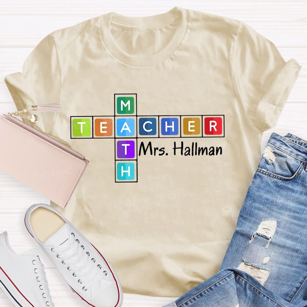 Personalized Name Math Teacher Colorful Grid Teacher T-shirt