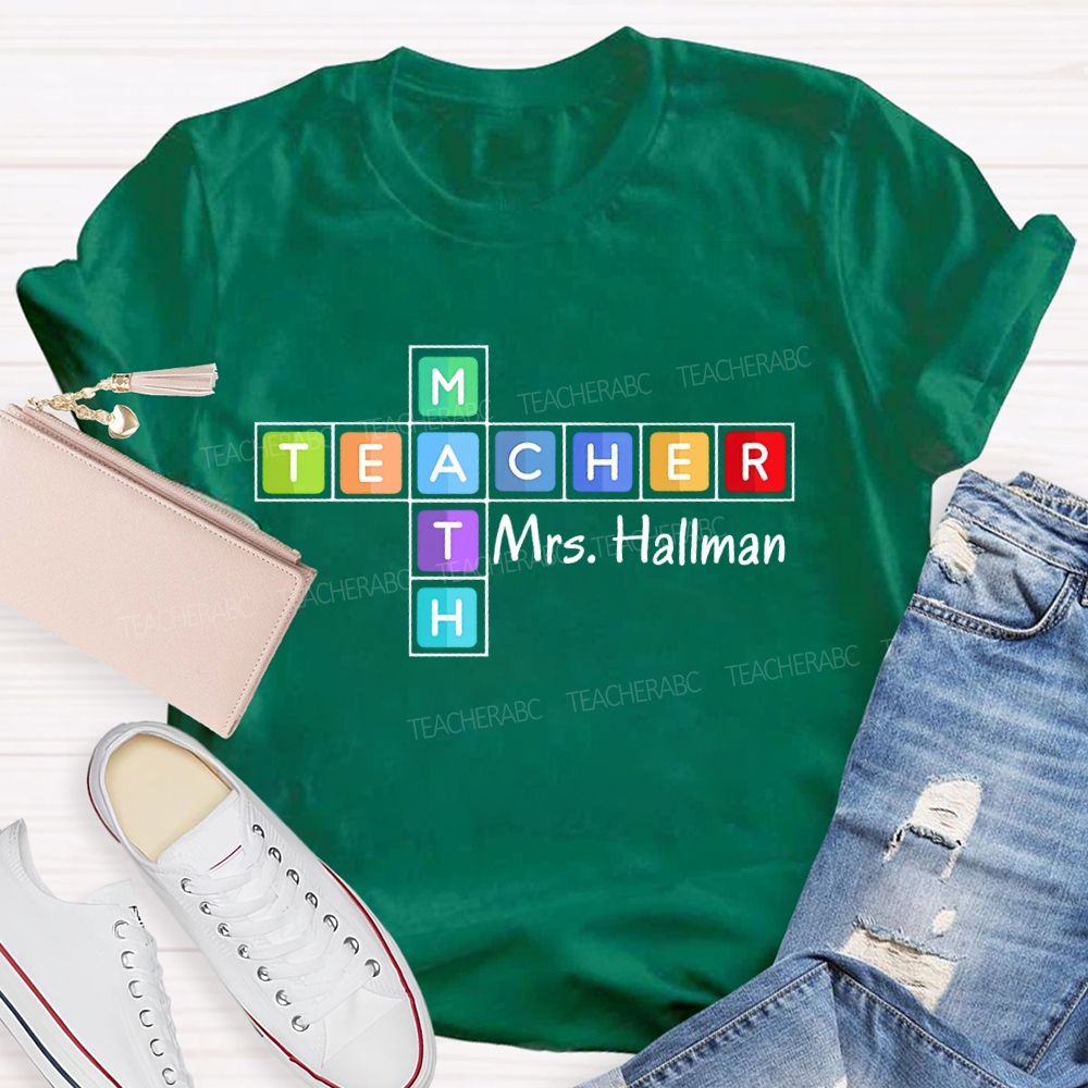 Personalized Name Math Teacher Colorful Grid Teacher T-shirt