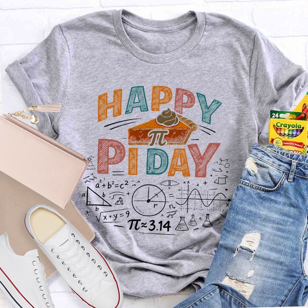 Happy Pi Day Math Colorful Letters Teacher T-shirt