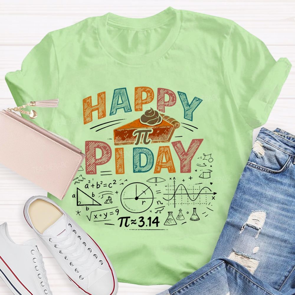 Happy Pi Day Math Colorful Letters Teacher T-shirt