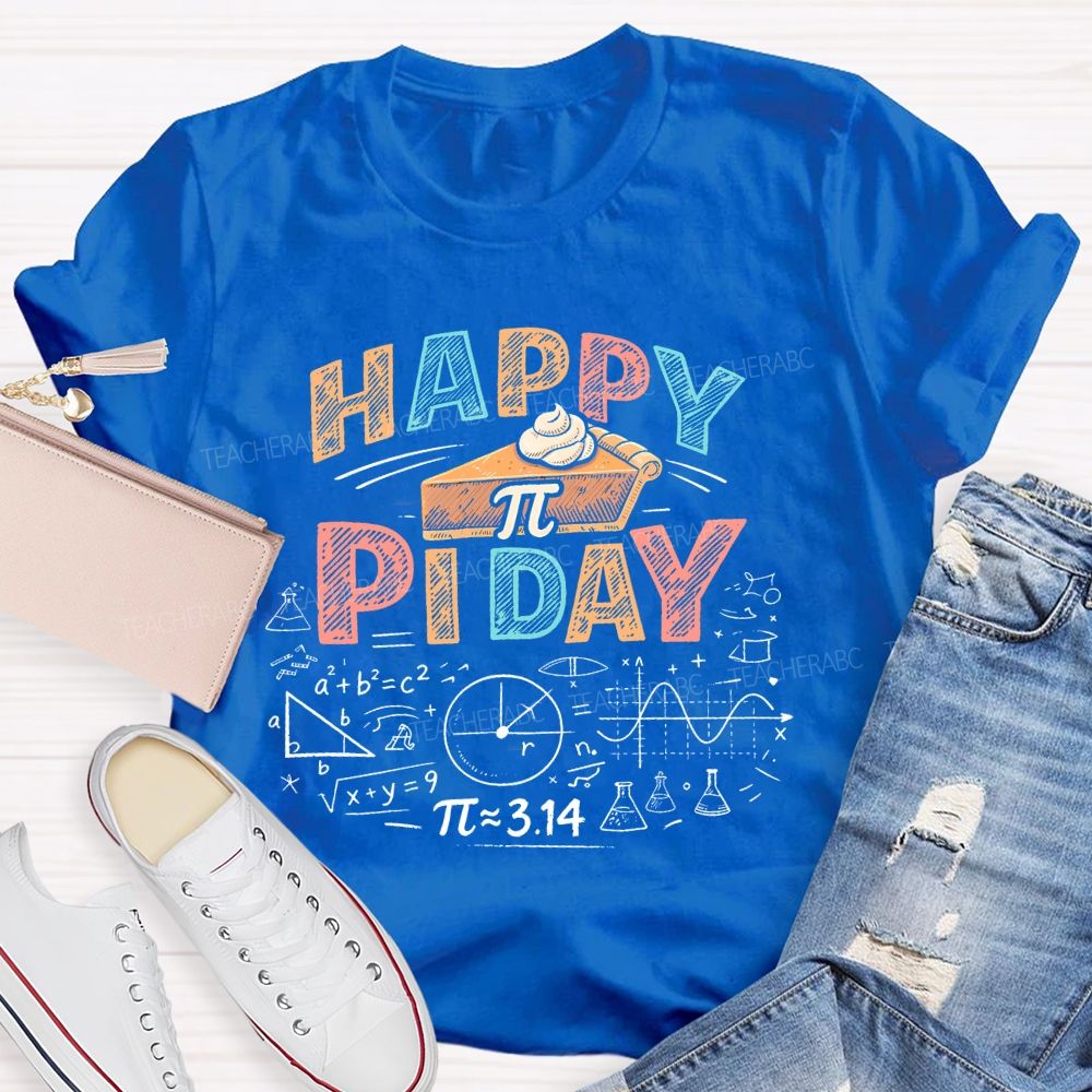 Happy Pi Day Math Colorful Letters Teacher T-shirt