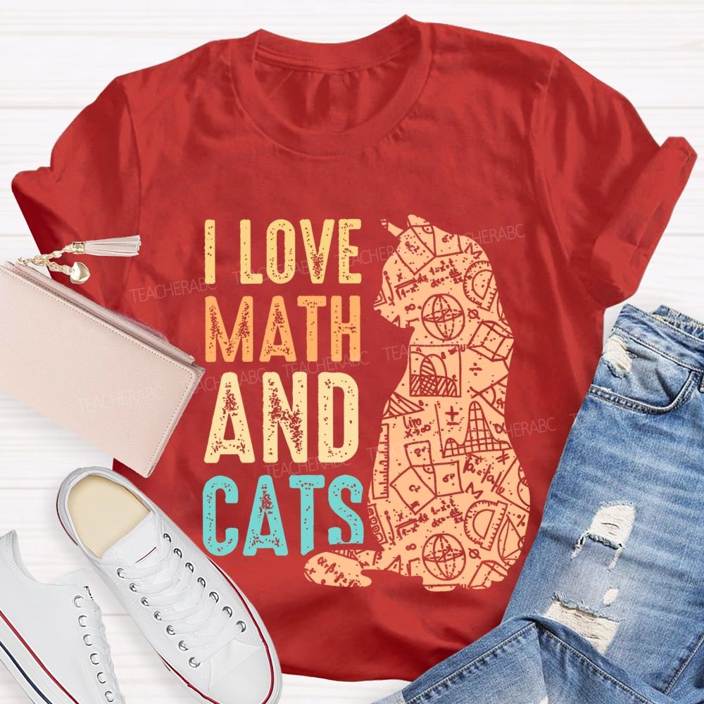 I Love Math And Cats Pattern Teacher T-shirt