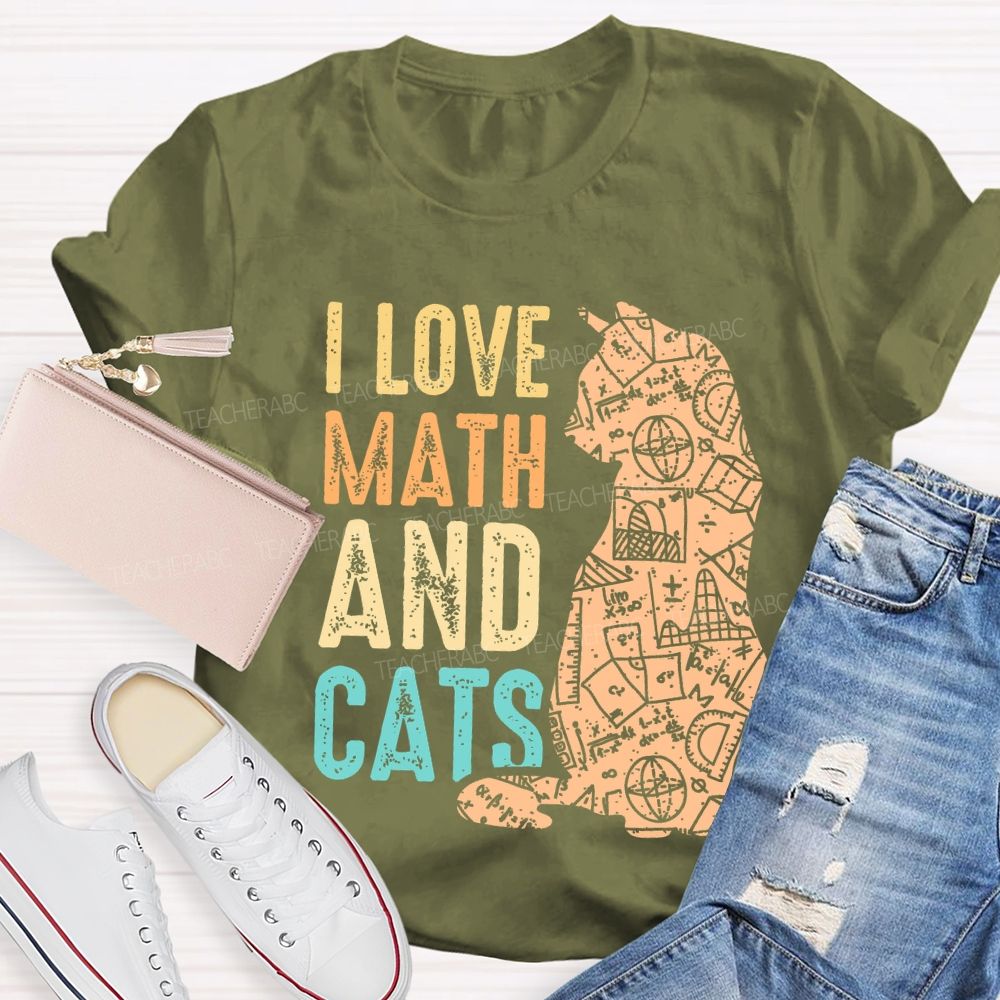 I Love Math And Cats Pattern Teacher T-shirt