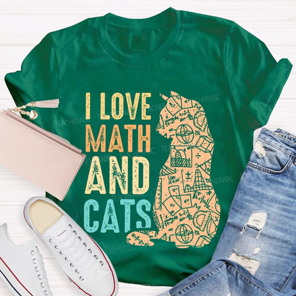 I Love Math And Cats Pattern Teacher T-shirt