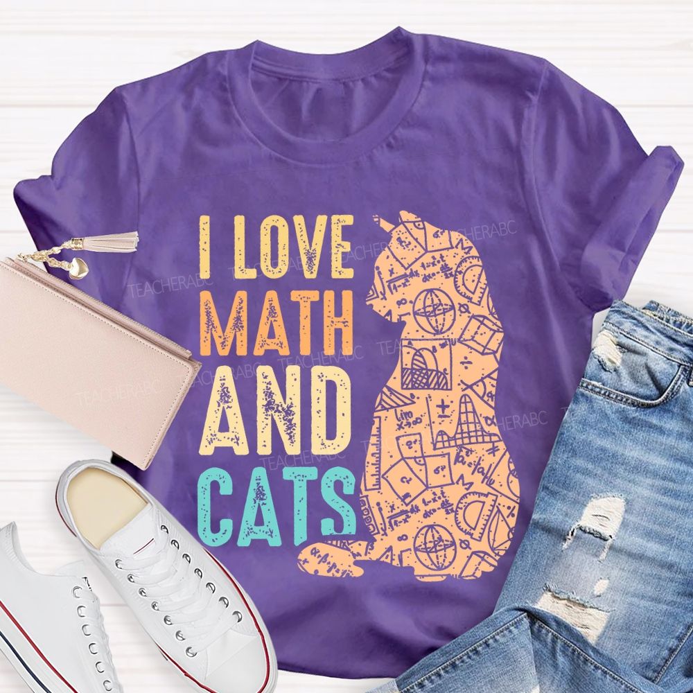 I Love Math And Cats Pattern Teacher T-shirt