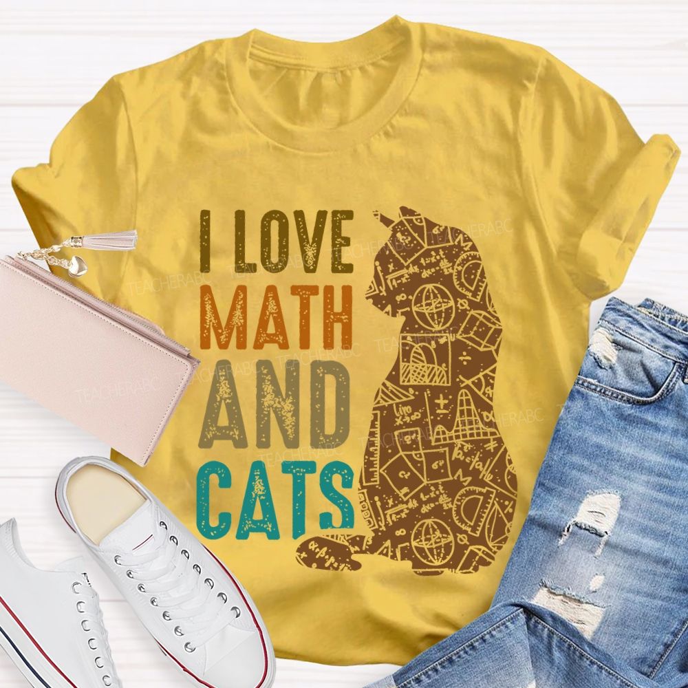 I Love Math And Cats Pattern Teacher T-shirt