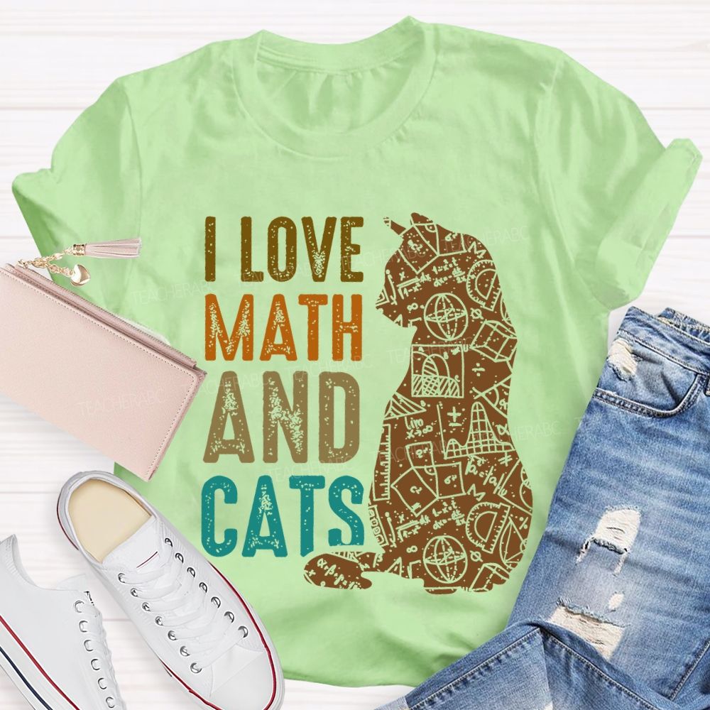 I Love Math And Cats Pattern Teacher T-shirt