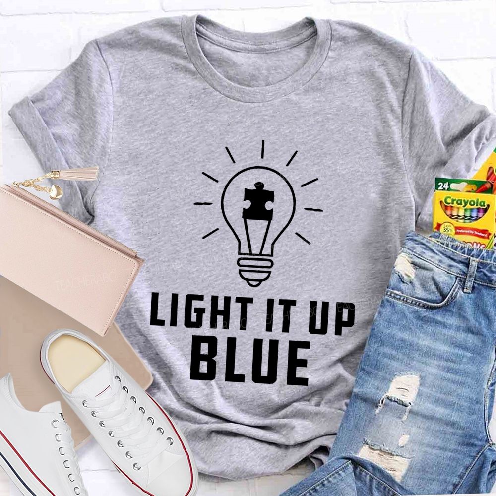 Light It Up Blue Autism Letters Teacher T-shirt