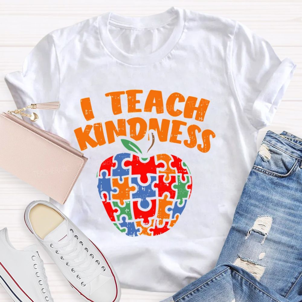 I Teach Kindness Puzzle Apple Teacher T-shirt