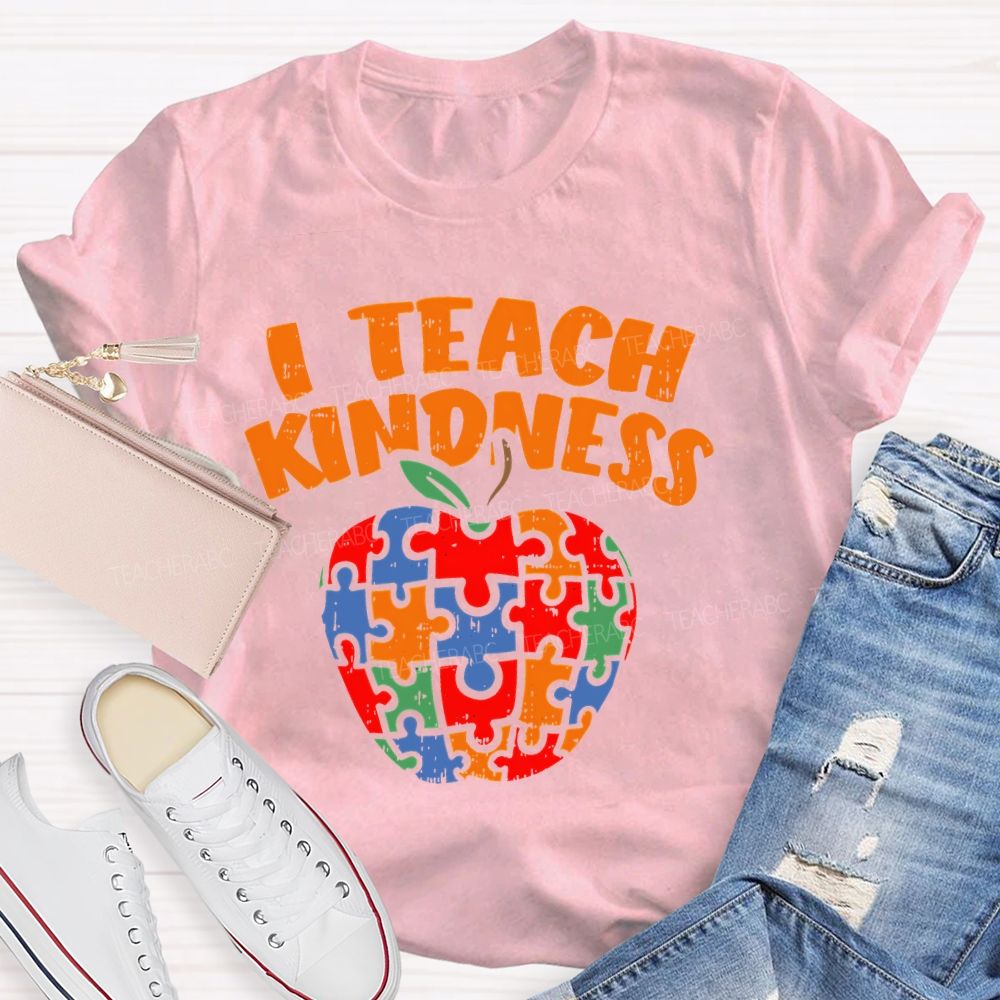 I Teach Kindness Puzzle Apple Teacher T-shirt