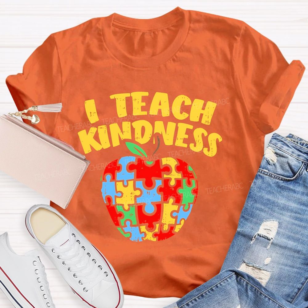 I Teach Kindness Puzzle Apple Teacher T-shirt