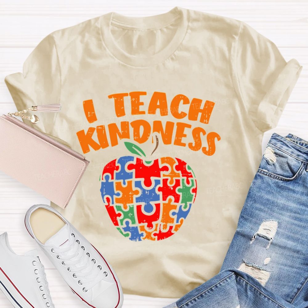 I Teach Kindness Puzzle Apple Teacher T-shirt