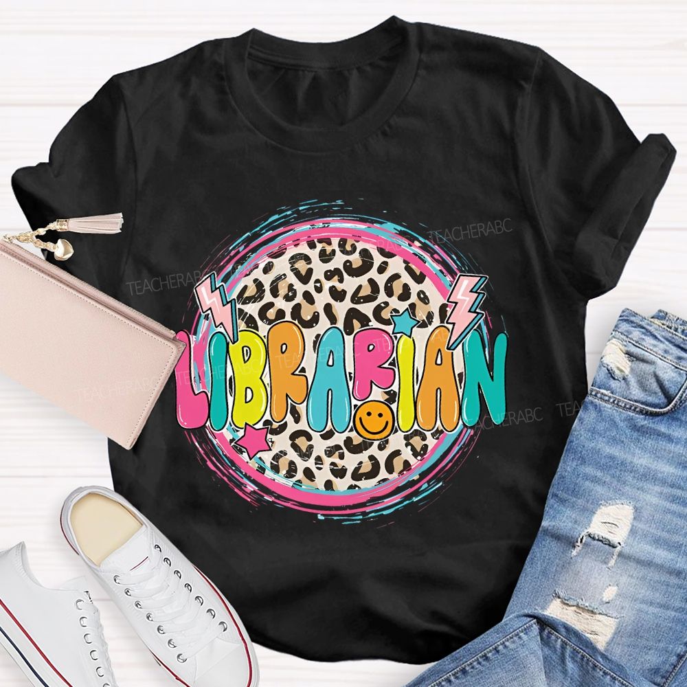 Librarian Leopard Print Letters Circle Teacher T-shirt