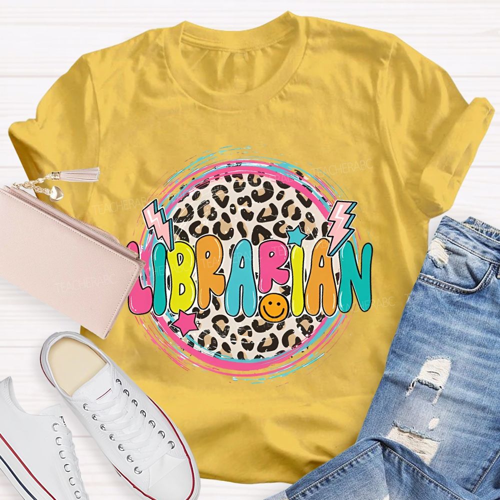 Librarian Leopard Print Letters Circle Teacher T-shirt
