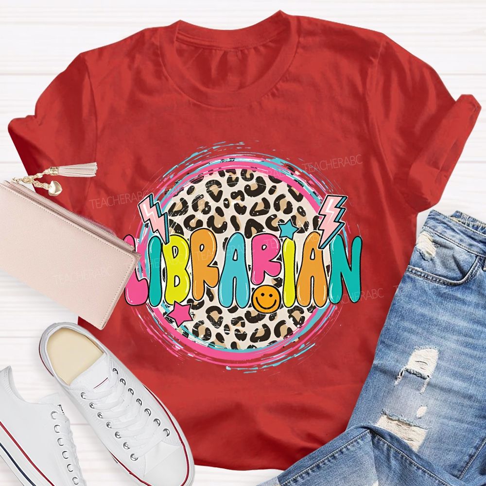 Librarian Leopard Print Letters Circle Teacher T-shirt