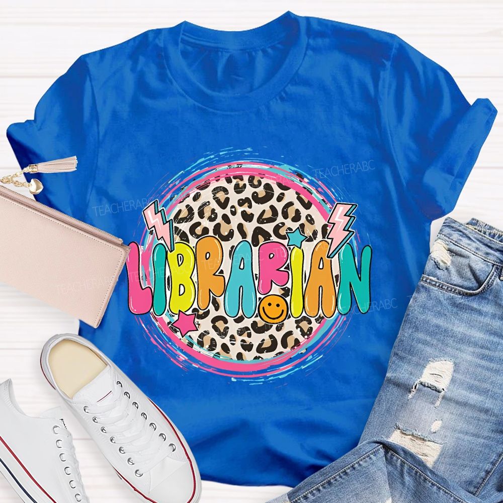 Librarian Leopard Print Letters Circle Teacher T-shirt