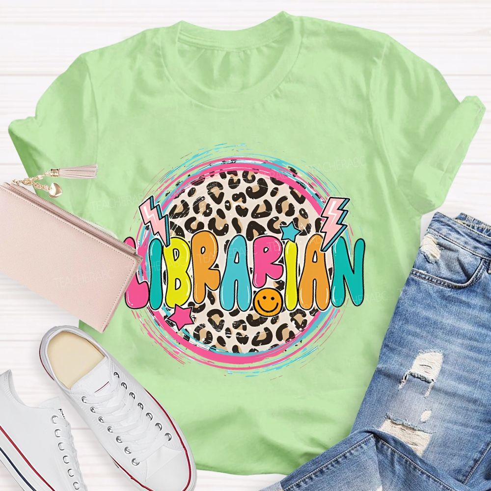 Librarian Leopard Print Letters Circle Teacher T-shirt