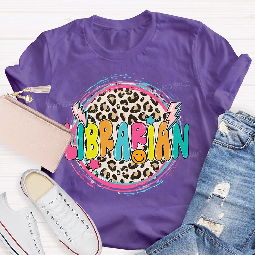 Librarian Leopard Print Letters Circle Teacher T-shirt
